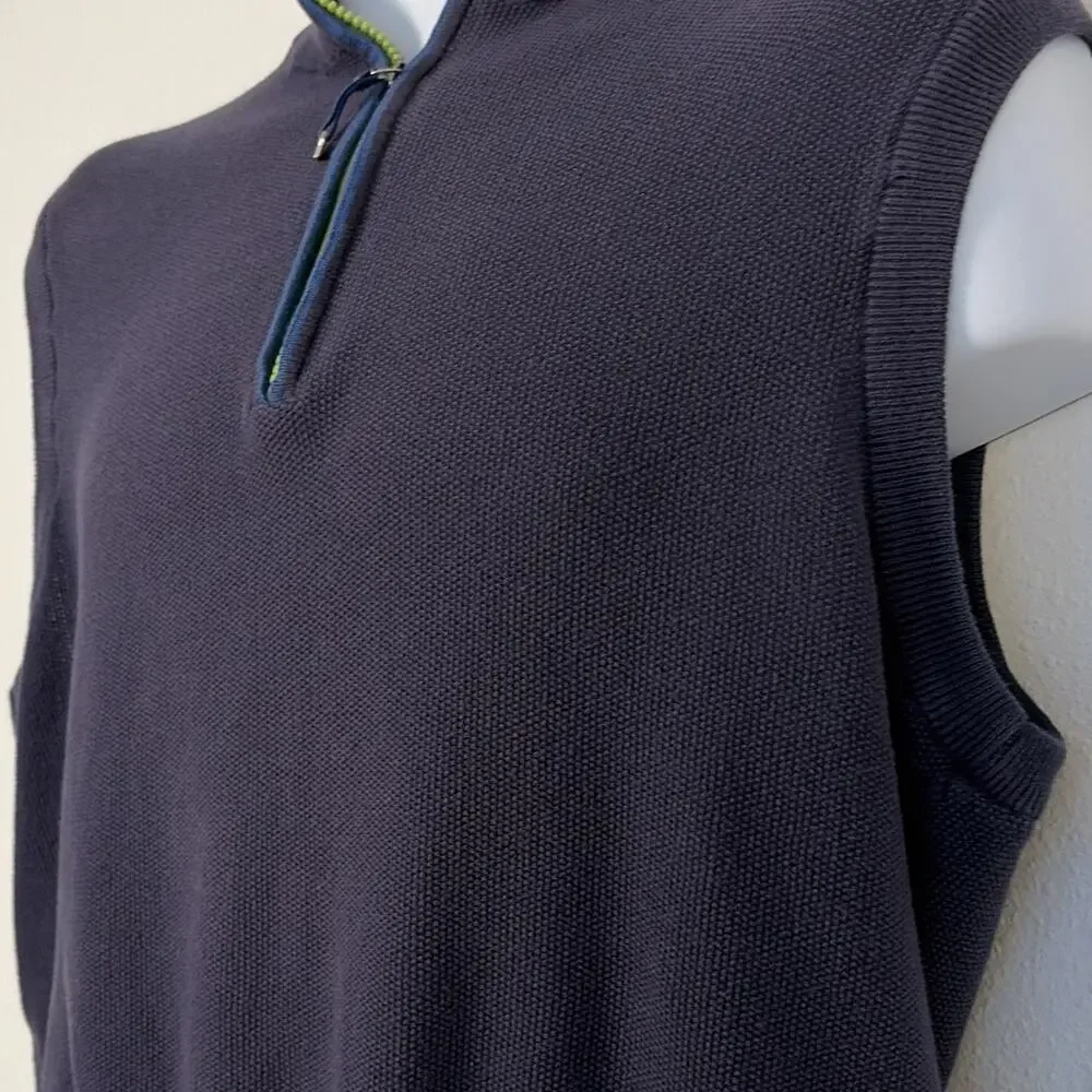 Lyle & Scott Navy Cotton Knit 1/4 Zip Mock Neck Sweater Vest Men's M